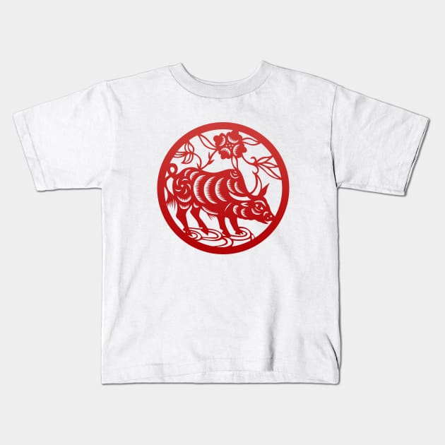 Chinese Zodiac Ox in Red Kids T-Shirt by Takeda_Art